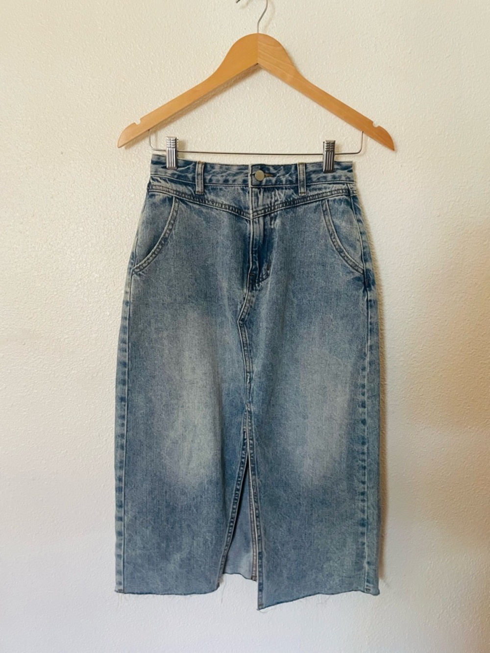 Love, Bonito Midwash Denim Midi Skirt with Front Slit - Women Size 4